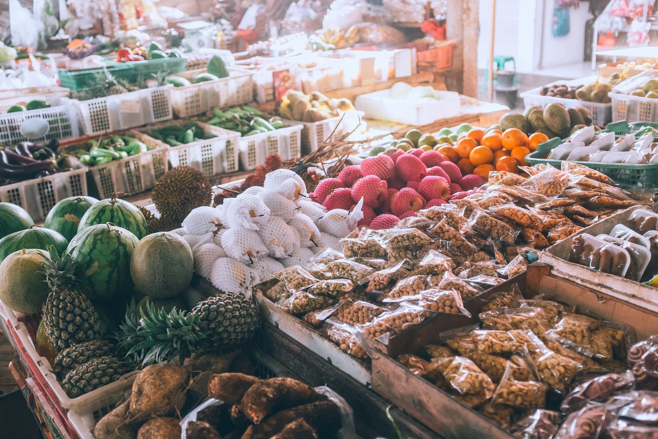 A market stall filled with fresh produce
